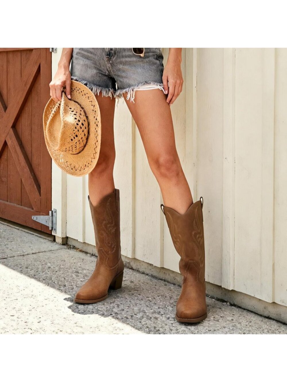 Women's Tan Thermoplastic Elastomers Square Toe Elegant Mid Calf Western Boot - Picture 3 of 6